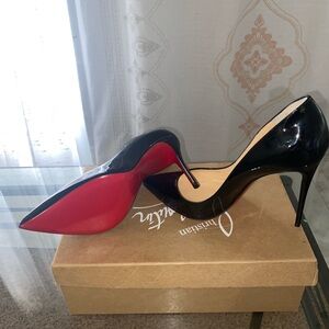 Christian Louboutin Black and Red Patent Leather Heels
